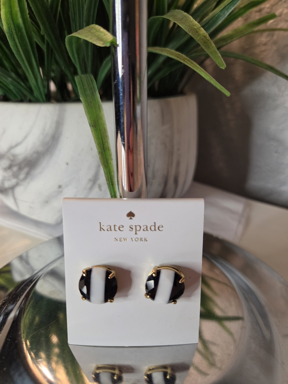 Kate Spade Black & White Stripe Stud Earrings
